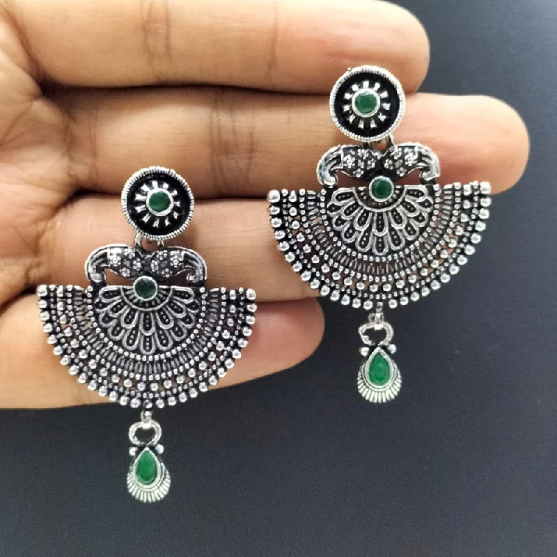 women’s crystal earrings with pearls-FS Collection Oxidised Plated Pota Stone Dangler Earrings