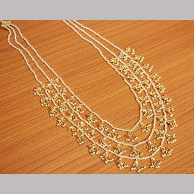 women’s multi-strand necklaces-SNERA Gold Plated Kundan Stone & Pearls Necklace Set