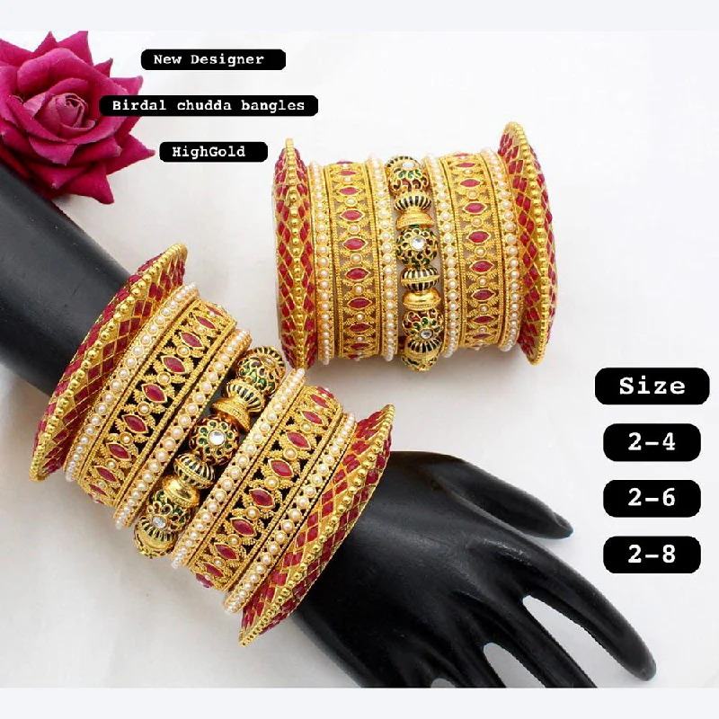 women’s sterling silver bangles-Manisha Jewellery Gold Plated Pota Stone Bangles Set