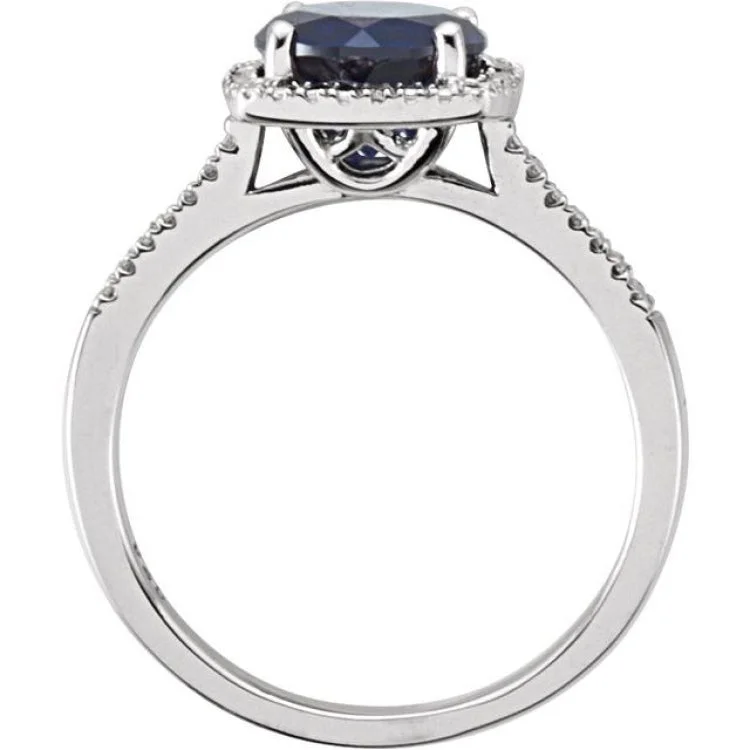 women’s engraved engagement rings-Sterling Silver Lab-Grown Blue Sapphire & .01 CTW Natural Diamond Ring