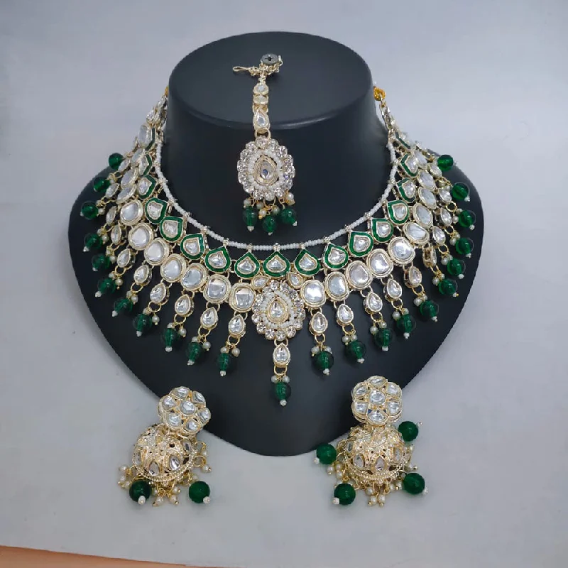 women’s ruby necklaces-Lucentarts Jewellery Gold Plated Kundan Stone And Meenakari Necklace Set