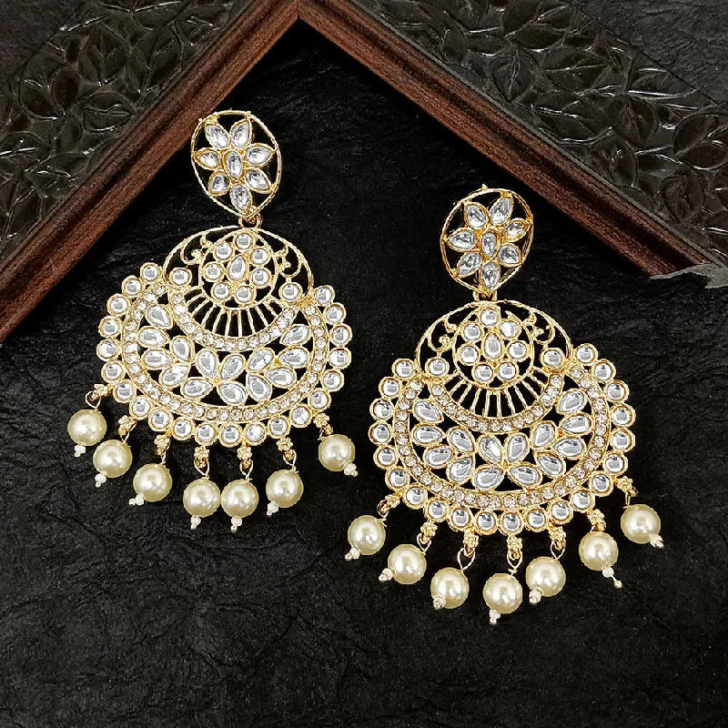 women’s bridal earrings-Darshana Jewels Gold Plated Kundan Stone Dangler Earrings