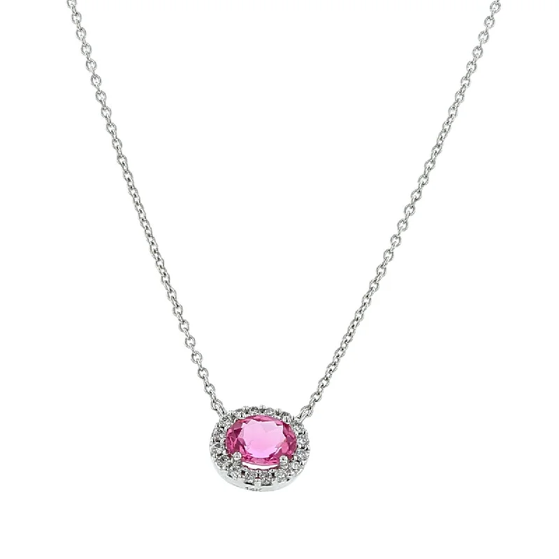 women’s celestial necklaces-Oval Pink Sapphire and Diamond Pendant Necklace