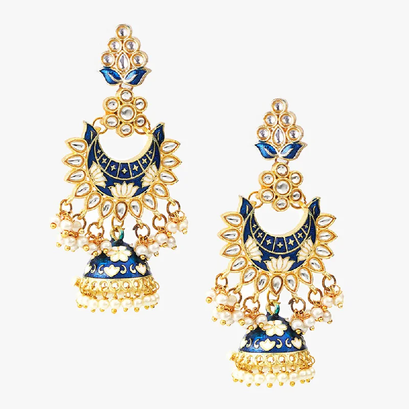 women’s pearl earrings-Shagna Gold Plated Meenakari And Pearls Jhumki Earrings