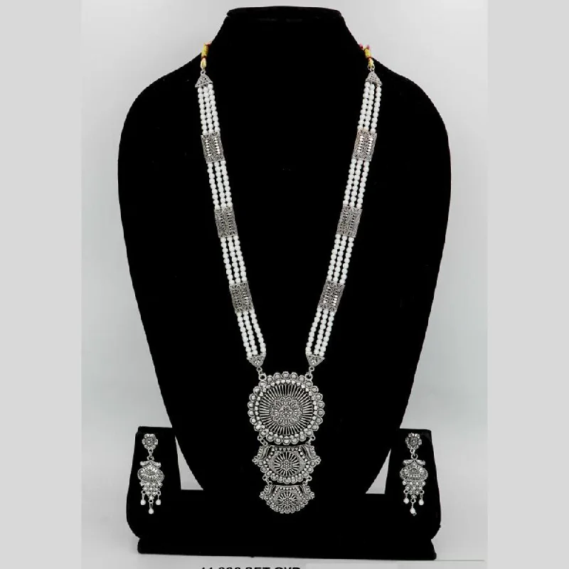 women’s birthday gift necklaces-Mahavir Oxidised Plated Long Necklace Set