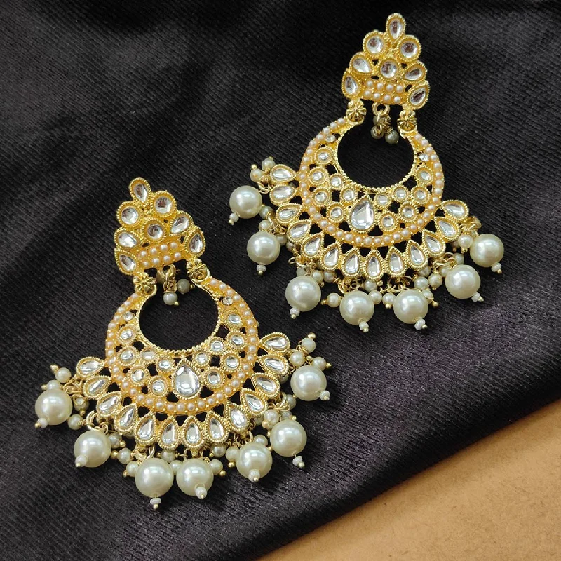 women’s fashion earrings-Darshana Jewels Gold Plated Kundan Stone And Beads Dangler Earrings