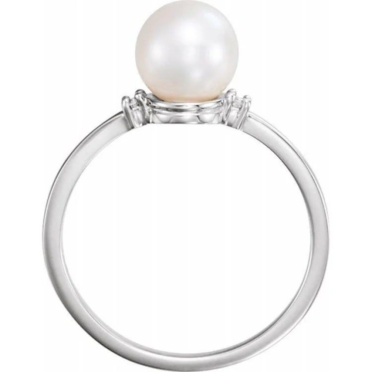 women’s unique diamond engagement rings-Sterling Silver Cultured White Freshwater Pearl & .025 CTW Natural Diamond Ring