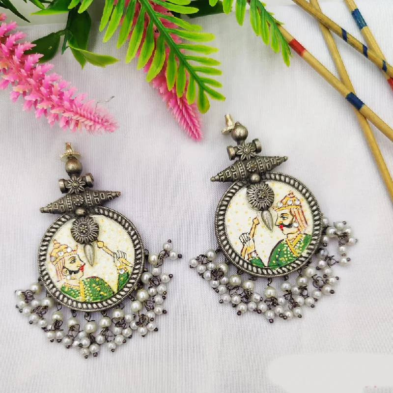 women’s gold dangly earrings-Fancyla Oxidised Plated Maharaja Style Pearls Dangler Earrings