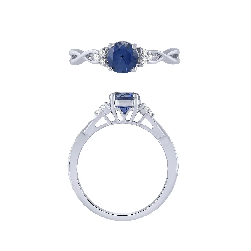 women’s modern engagement rings-14K White Gold Sapphire And Diamond Ring With Twist Sides