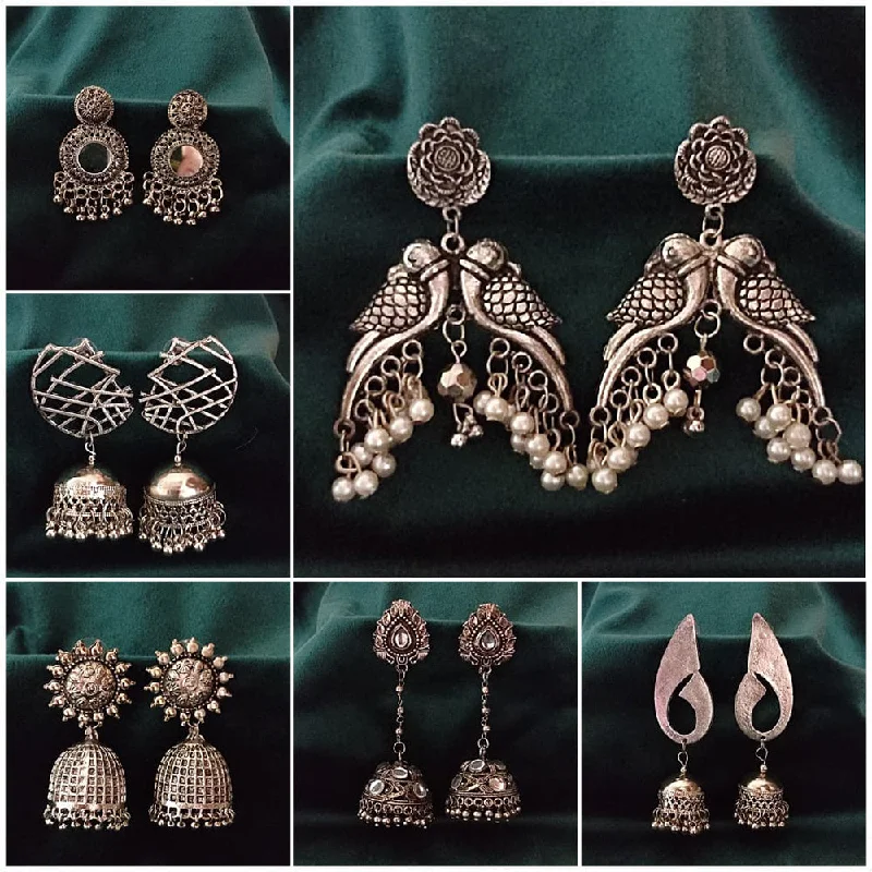 women’s crystal earrings-Bevy Pearls Oxidised Plated Earrings Combo