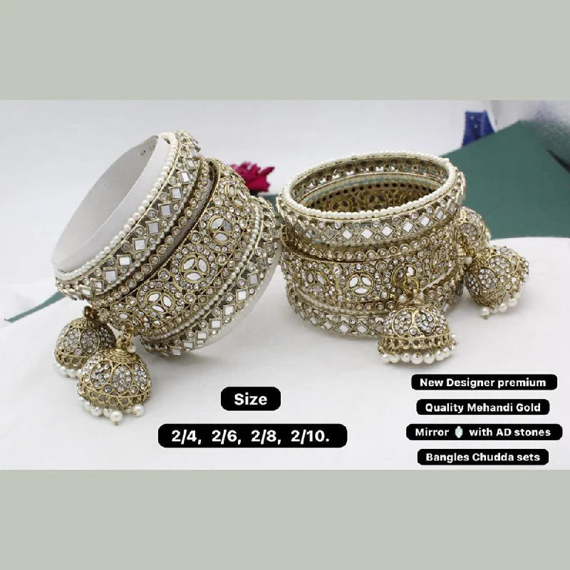 women’s braided bangle bracelets-Manisha Jewellery Gold Plated Mirror Bangles Set