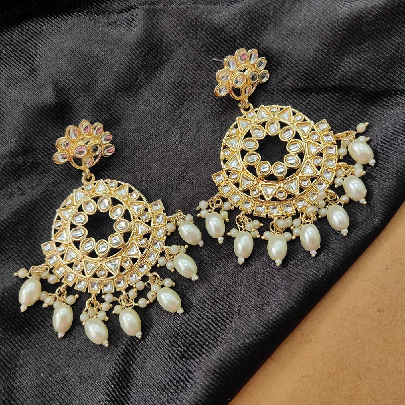 women’s party earrings-Darshana Jewels Gold Plated Kundan Stone And Beads Dangler Earrings