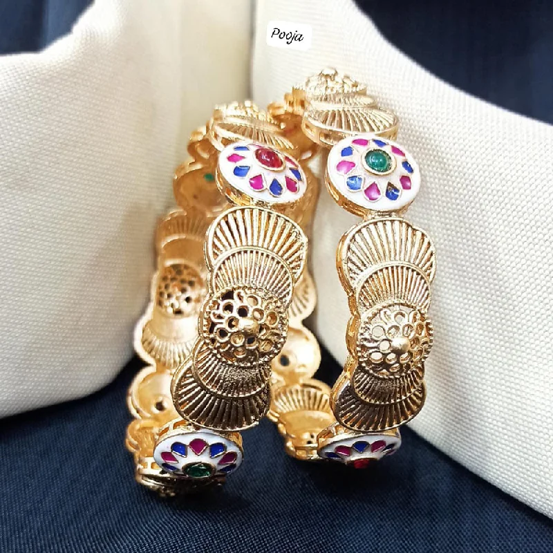 women’s statement bracelets-Pooja Bangles Gold Plated Meenakari Bangles Set