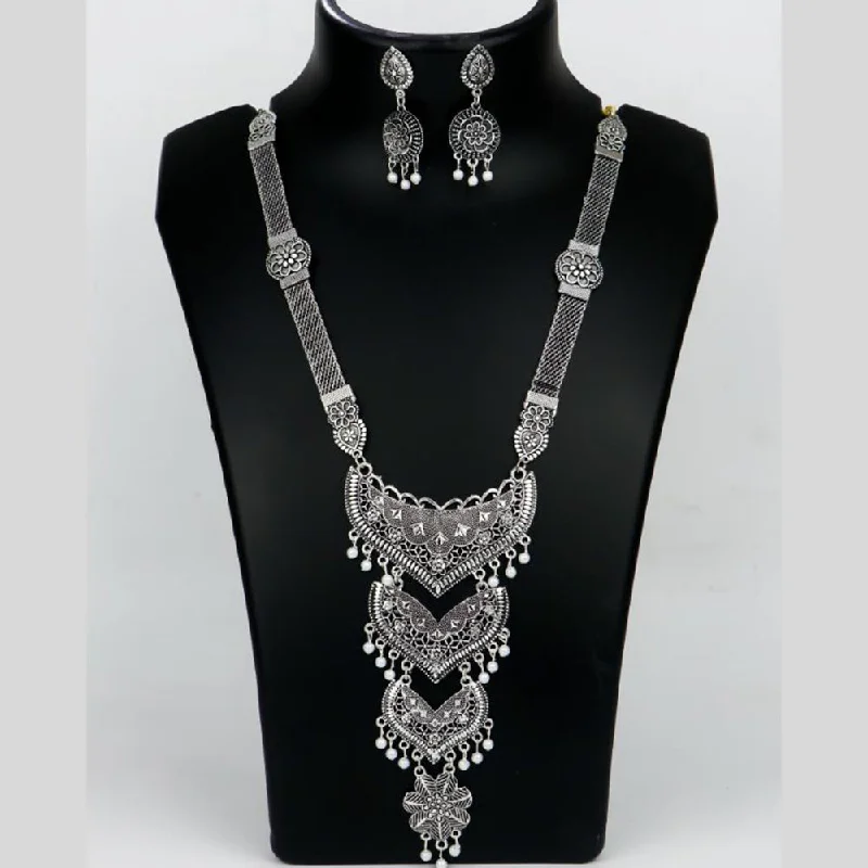 women’s twisted necklaces-Mahavir Oxidised Plated Long Necklace Set