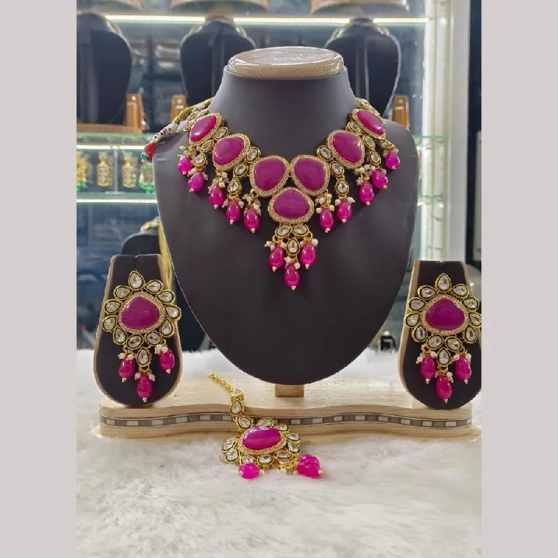 women’s classic necklaces-Palak Art Gold Plated Crystal Stone and Beads Necklace Set