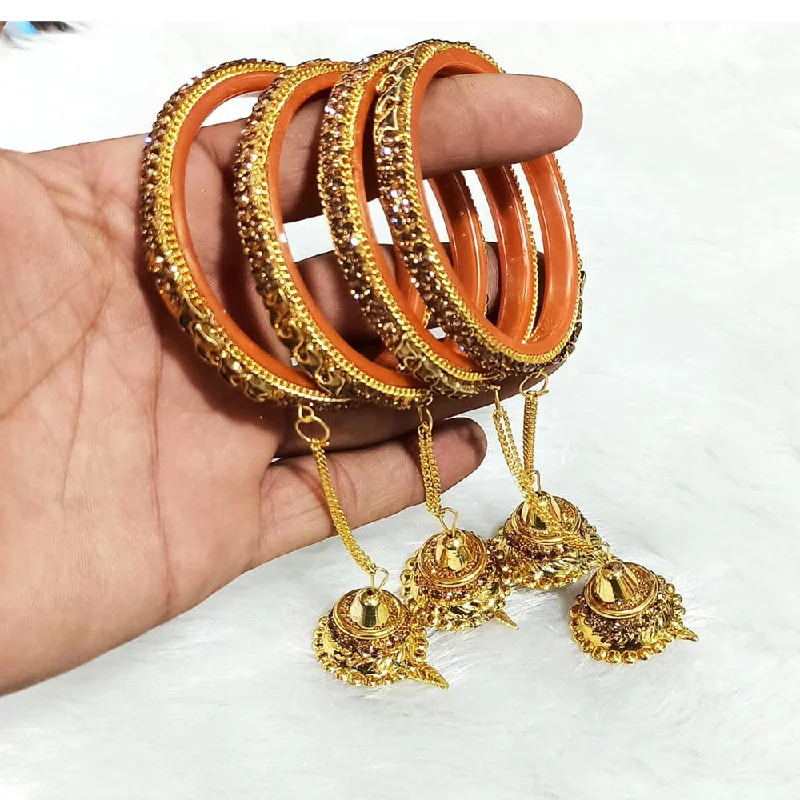 women’s custom charm bracelets-Pooja Bangles Gold  Plated Bangle Set