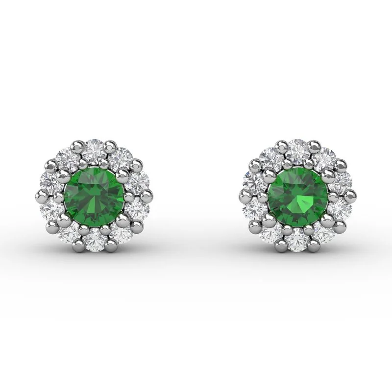 women’s trendy earrings-Shared Prong Emerald and Diamond Stud Earrings ER1514E