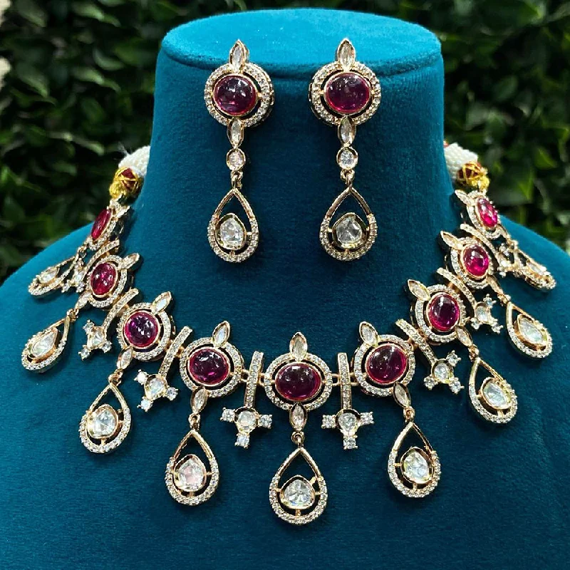 women’s gemstone necklaces-Royal Kundan Jewellery Gold Plated Polki Kundan Choker Necklace Set