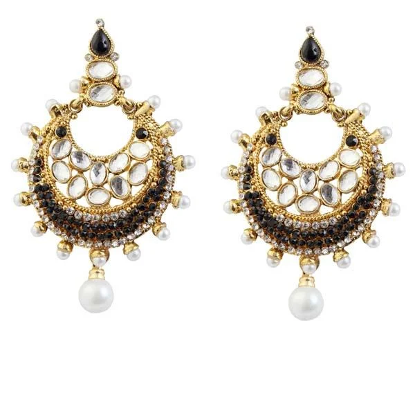 women’s birthday earrings-Kriaa Kundan Austrian Stone Gold Plated Chandbali Earrings - 1303784