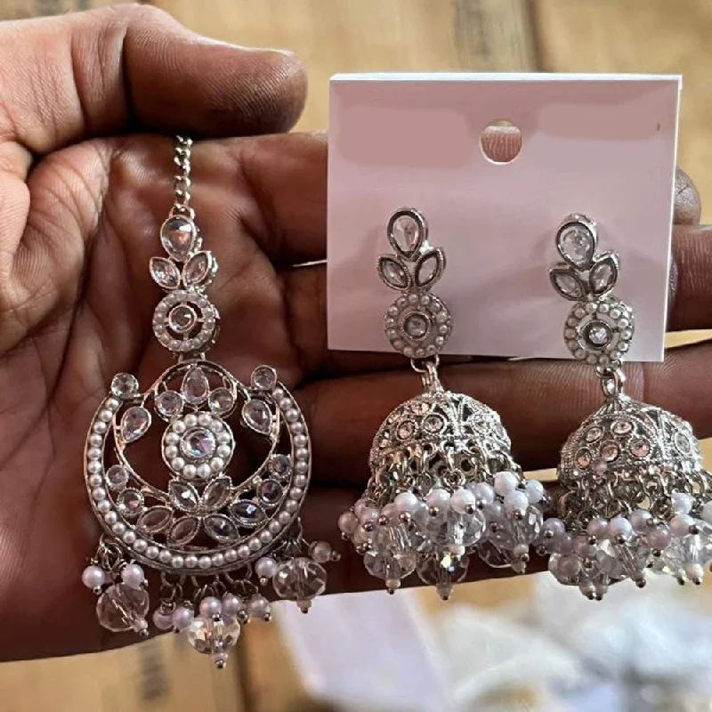 women’s elegant drop earrings-Shree Chamunda Jewellers Silver Plated Pearl And Crystal Stone Earrings With Mangtikka