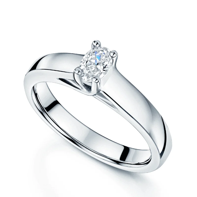 women’s diamond and sapphire engagement rings-Platinum GIA Certificated Oval Diamond Ring With A Wide Band