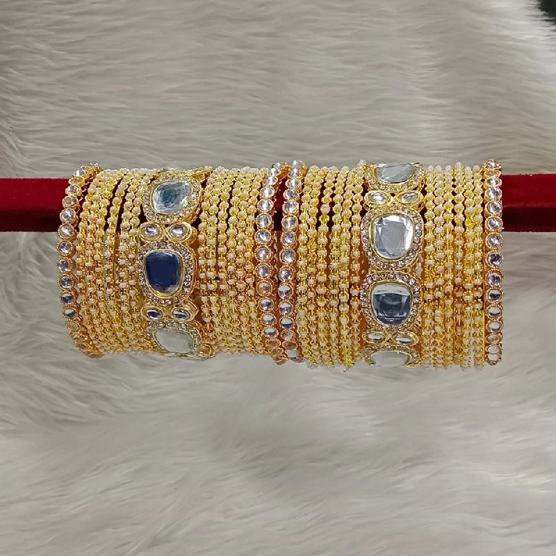 women’s floral bracelets-Pooja Bangles Gold  Plated Pearl And Kundan Bangle Set