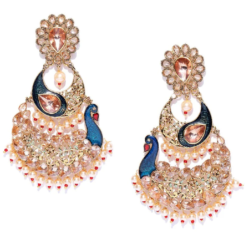 women’s silver earrings with pearls-Rasmm Creations Gold Plated Meenakari And Pearl Peacock Dangler Earrings