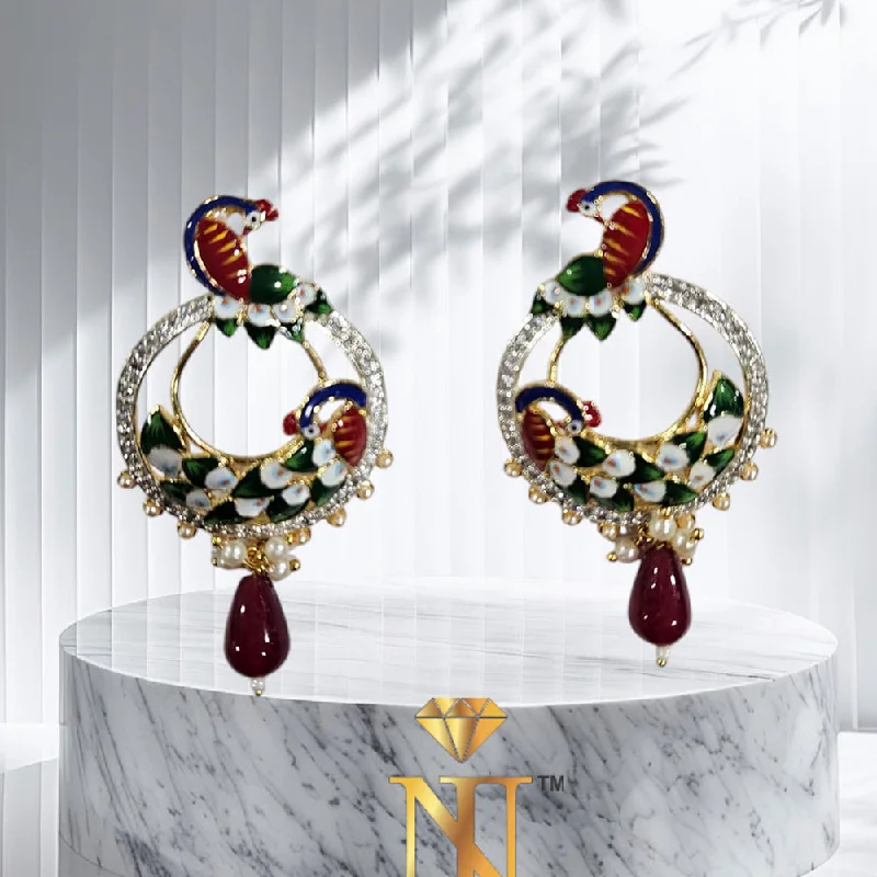 women’s diamond stud earrings-Nakoda Jewels Brass Gold Plated Austrian Stone And Pearls Meenakari Earrings