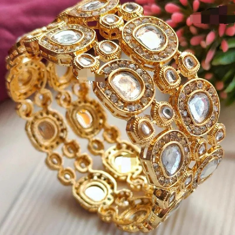 women’s silver bracelets-Pooja Bangles Gold Plated Crystal Stone Bangles Set