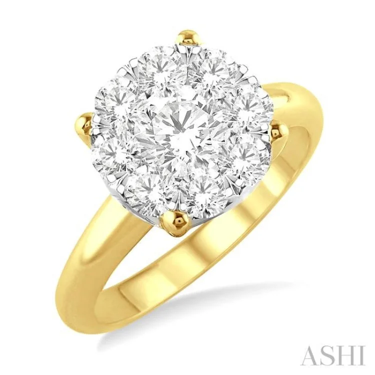 women’s cushion cut diamond engagement rings-1 1/2 Ctw Lovebright Round Cut Diamond Ring in 14K Yellow and White Gold