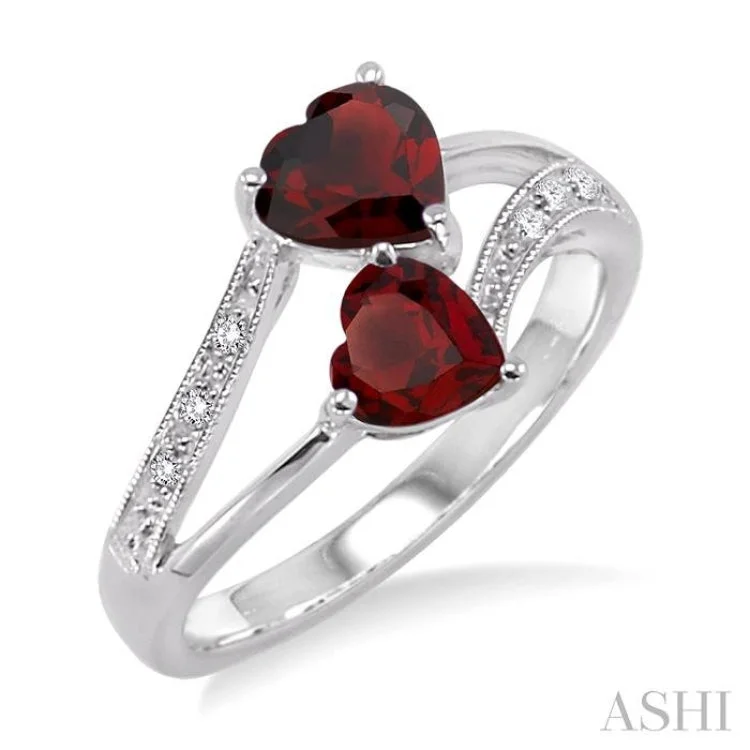 women’s diamond solitaire engagement rings-5&6 mm Heart Shape Garnet and 1/50 Ctw Single Cut Diamond Ring in Sterling Silver