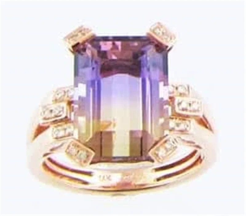 women’s custom platinum engagement rings-14K Rose Gold 7.78ctw Emerald Cut Ametrine & Diamond Ring by Bellarri