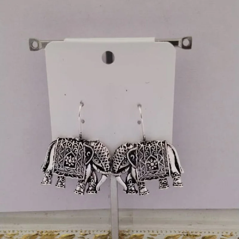 women’s silver hoop earrings with gems-Tahura Oxidised Plated Elephant Style Dangler Earrings