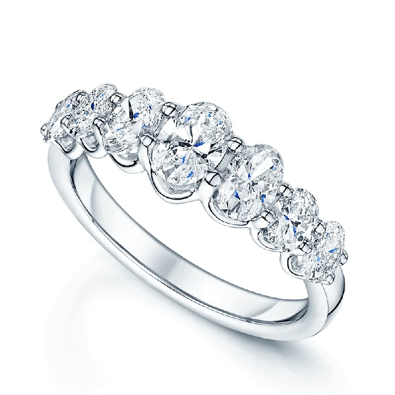 women’s wedding engagement rings with diamonds-Platinum Seven Stone Oval Diamond Ring