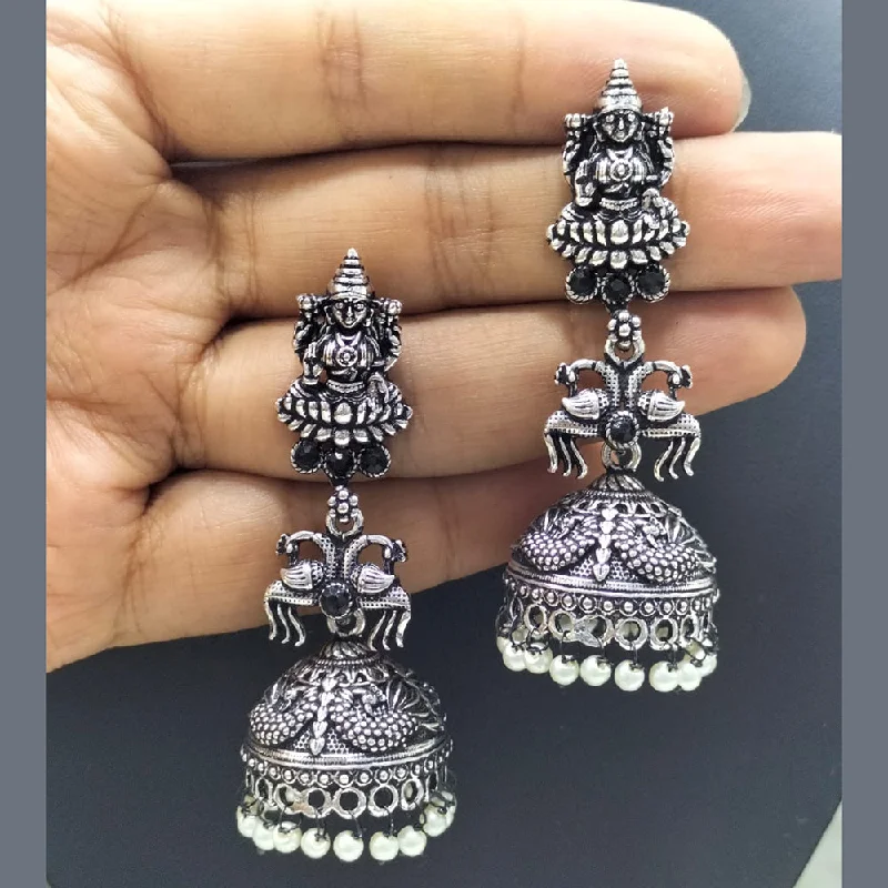 women’s personalized earrings-FS Collection Oxidised Plated Pota Stone Temple Dangler Earrings