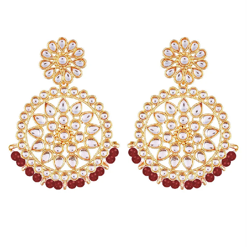 women’s birthday earrings-Etnico 18K Gold Plated Chandbali Earrings Glided With Kundans For Women/Girls (E2462R)