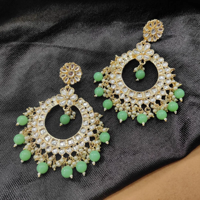 women’s double hoop earrings-Darshana Jewels Gold Plated Kundan Stone And Beads Dangler Earrings