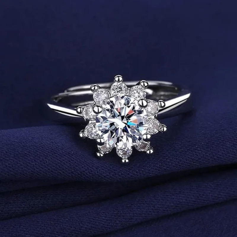 women’s halo diamond engagement rings-Zarkan 925 Silver Flower Solitaire American Diamond Ring