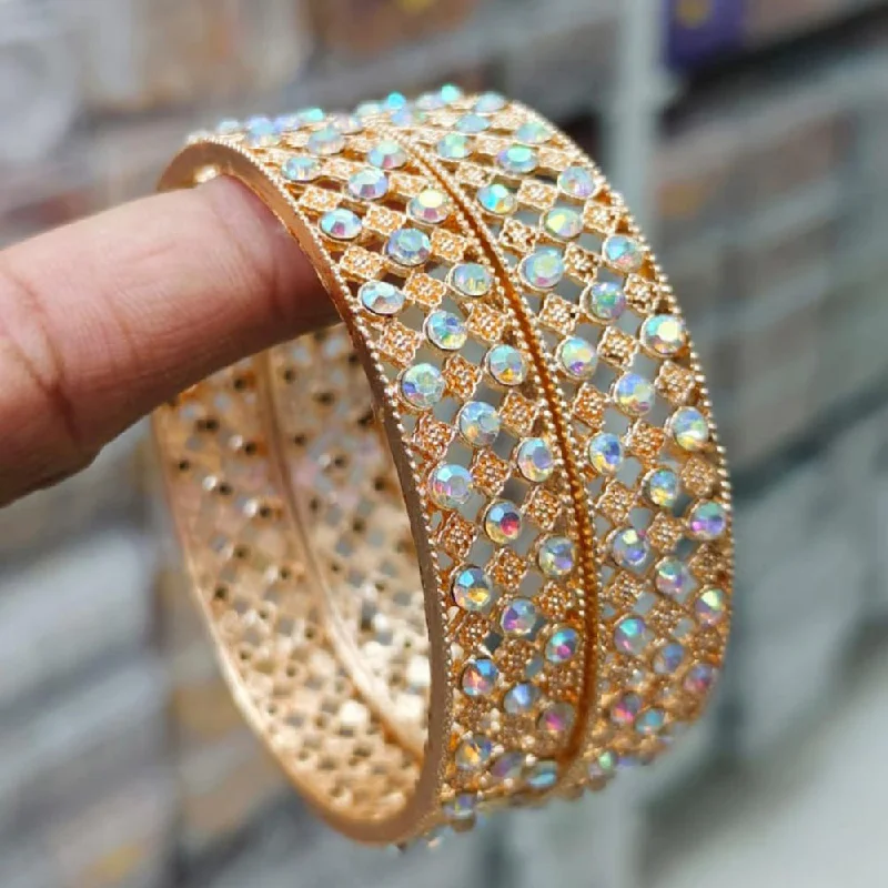 women’s sparkly bracelets-Pooja Bangles Rose Gold Plated Austrian Stone Bangles Set