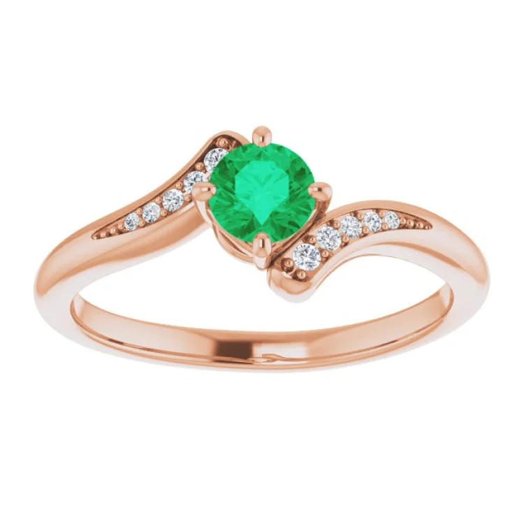 women’s sapphire diamond engagement rings-14K Rose Natural Emerald & .04 CTW Natural Diamond Ring