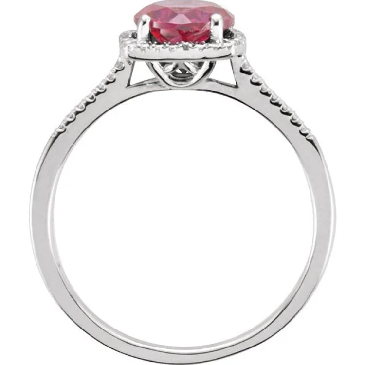 women’s bridal diamond engagement rings-Sterling Silver Lab-Grown Ruby & .01 CTW Natural Diamond Ring