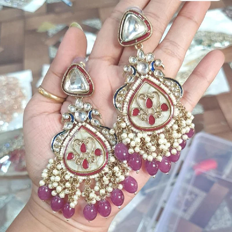 women’s geometric earrings-JCM Gold Plated Kundan Stone And Beads Meenakari Dangler Earrings