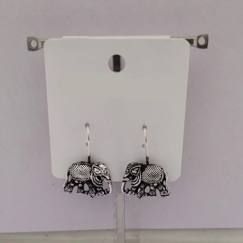 women’s floral earrings-Tahura Oxidised Plated Elephant Style Dangler Earrings