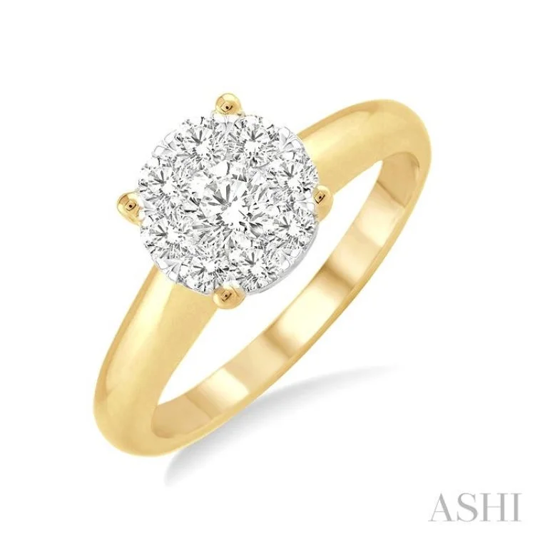 women’s cushion cut engagement rings-1/4 Ctw Lovebright Round Cut Diamond Ring in 14K Yellow and White Gold