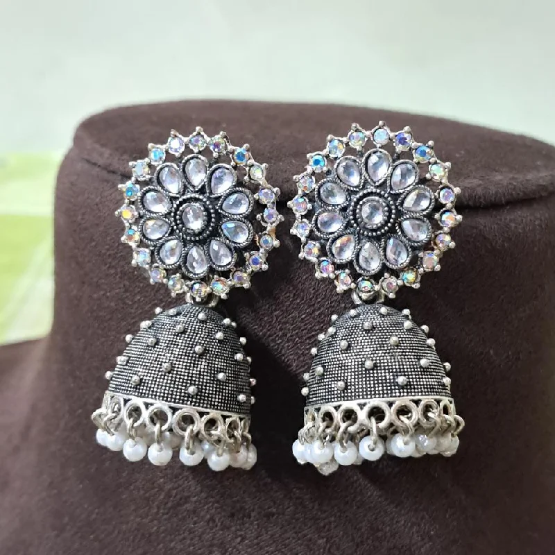 women’s golden hoop earrings-H K Fashion Oxidised Plated Austrian Stone And Beads Jhumki Earrings