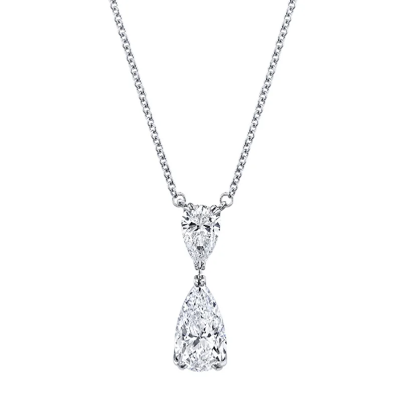 women’s gemstone pendant necklaces-Pear Shape Diamond Drop Pendant Necklace