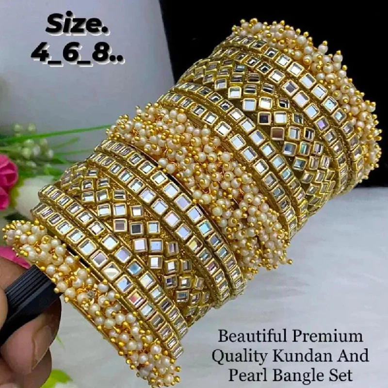 women’s pearl bangle bracelets-Pooja Bangles Gold Plated Bangle Set