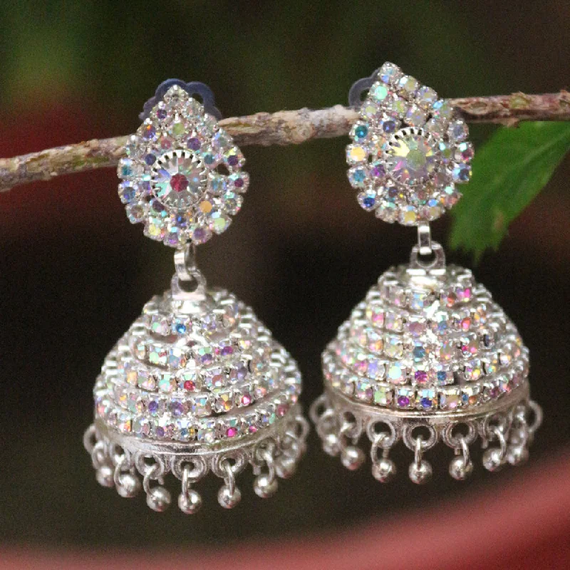 women’s bohemian earrings-H K Fashion Oxidised Plated Austrian Stone Jhumki Earrings