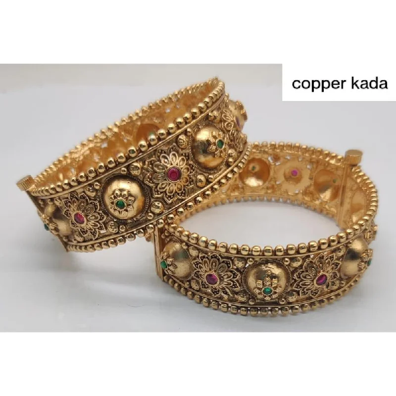 women’s engraved bangles-Akruti Collection Gold Plated Kundan Openable Kada