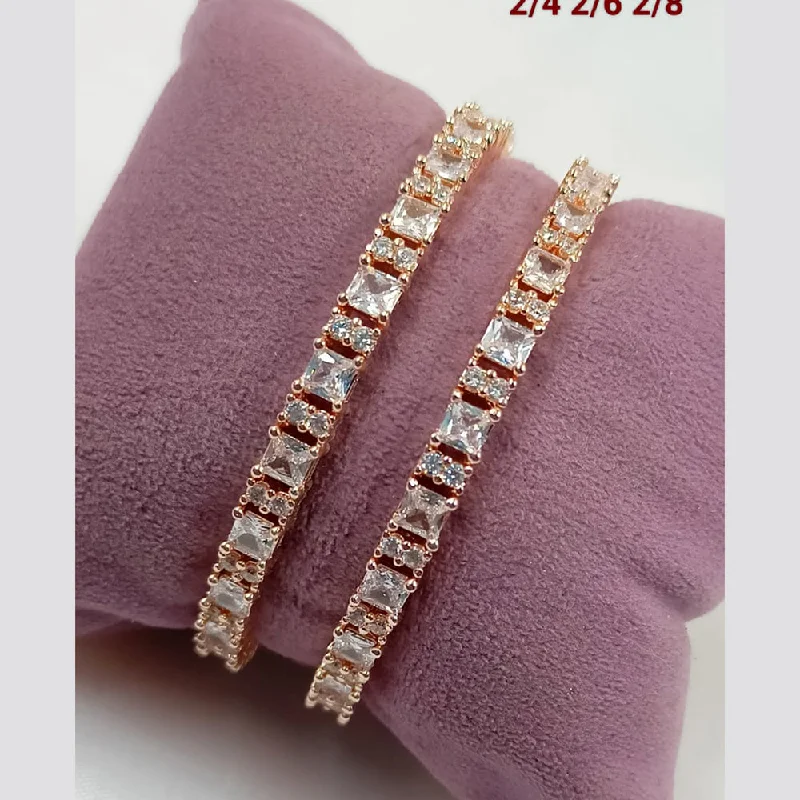 women’s sterling silver bangles-Padmawati Bangles Rose Gold Plated Crystal Bangles Set